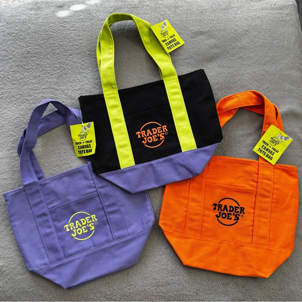Trader Joe's Canvas Tote Bag Set - Black, Purple, Orange